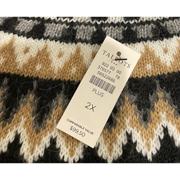NWT Talbots Sweater 2X Plus Womens Fair Isle Black White Crew Neck Soft Stretch - Picture 2 of 10
